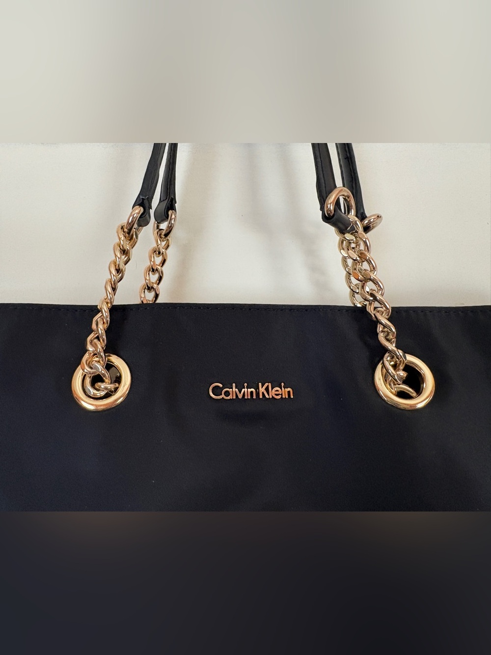 NEW Calvin Klein Black Chain-Handle Microfiber Tote Shoulder Bag / Purse - Picture 3 of 14